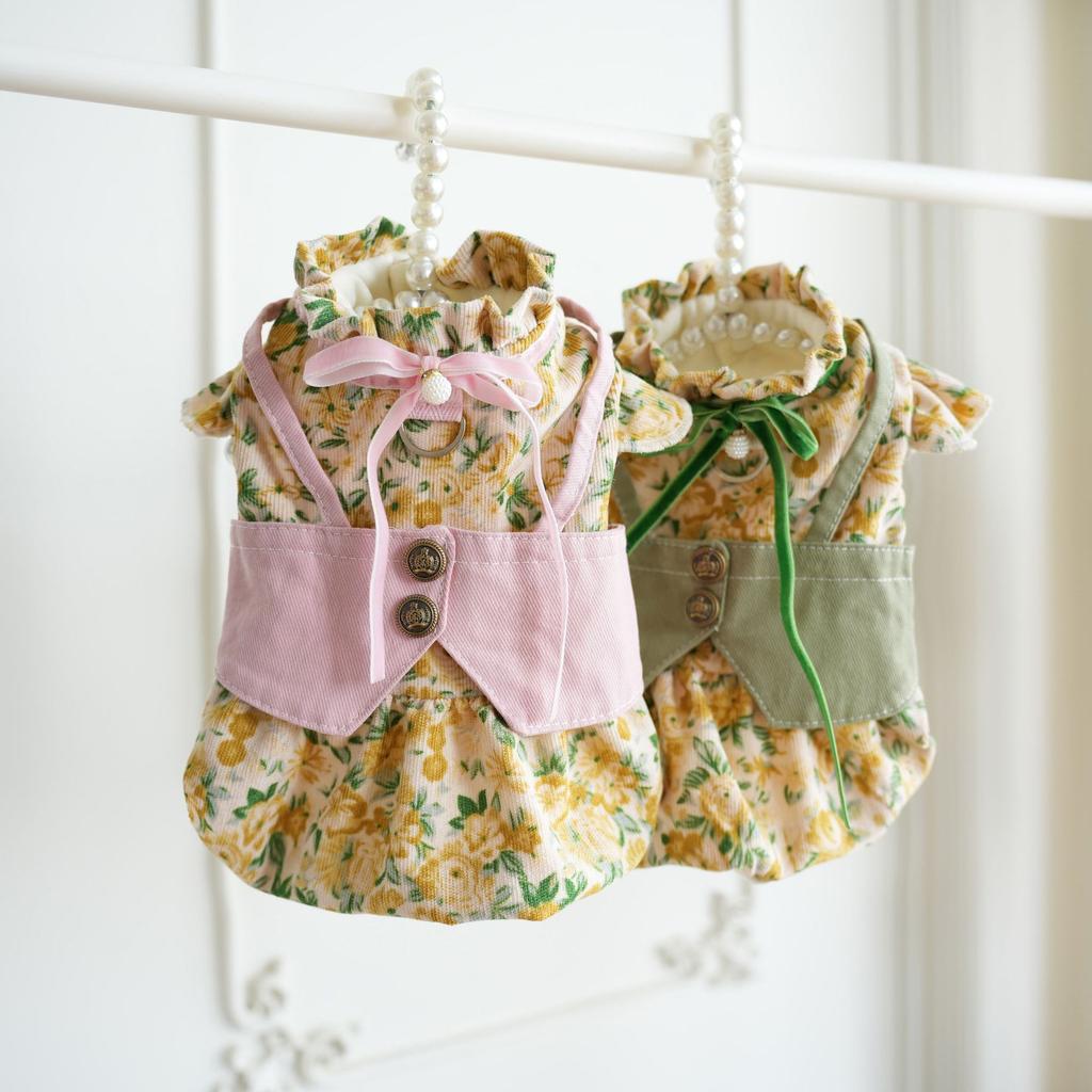 Pet Clothes Princess Style Floral Vest Skirt Cute Cat Teddy Bear Floral Plus Plush Cotton Coat Dog Clothes for Small Dogs Jacket