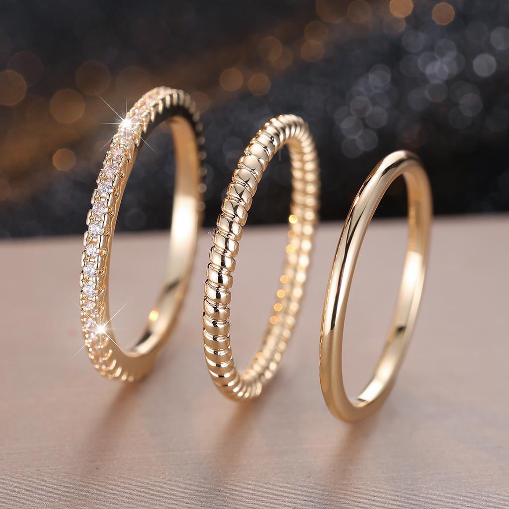 3pcs Minimalist Stacking Thin Ring Sets For Women Gold Color Simple Small White Zircon Wedding Bands Party Ins Finger Jewelry CZ