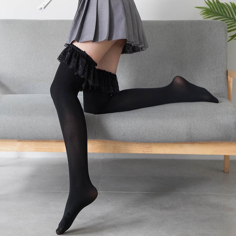 2 Colors.Women's Tights Classic Lace Velvet Thigh High.Ladies Girl‘s Lolita Over Knee Socks Vintage Lace Stockings Thighhighs