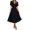 Women's Casual Loose Color V-Neck Short Sleeved Waist Dress Short Sleeved Waist Dress