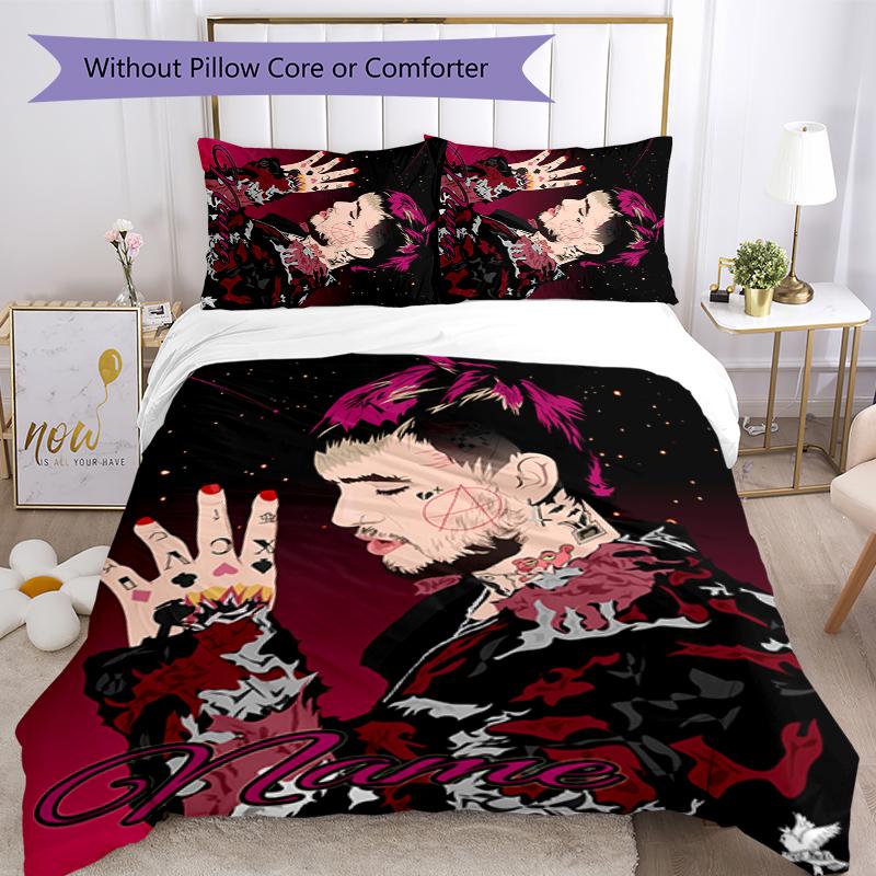 3pcs Custom Name Cartoon Lil Peep Bedding Set Duvet Cover Closure Includes 1 Duvet Cover & 2 Pillowcases for All Seasons Bedroom Decor