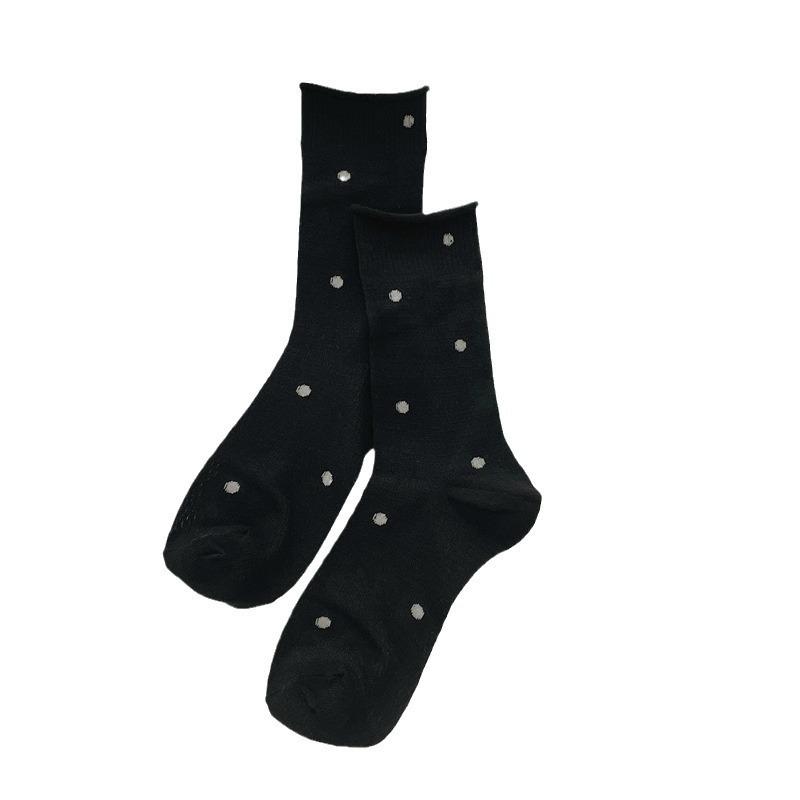 Women's Summer Thin Polka Dot Mesh Breathable Curled Mid Tube Stack Cotton Socks