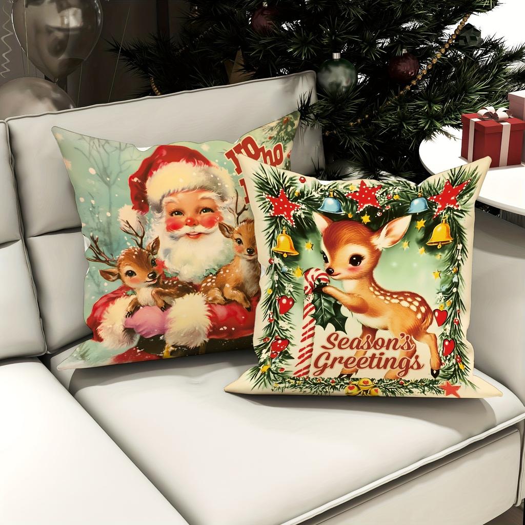 Merry Christmas Decoration Pillowcase New Year Gift Santa Claus Fawn Pattern Home Room Decoration Sofa Cushion Cover