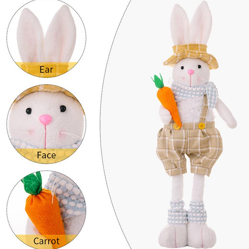 2025 Easter Standing Rabbit Ornaments Telescopic Dolls Figurine Spring Ornaments Cute Rabbit Dolls LittleElf Children's Gifts
