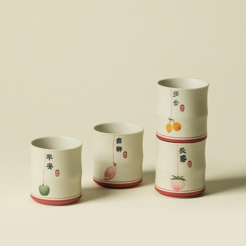 Hand painted four seasons lucky fruit bamboo cup ceramic master cup tea cup tea cup cola cup handmade teacup kung fu tea set