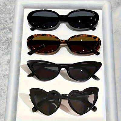 4 Pairs of Glasses Combination Oval Shaped Glasses for Both Men and Women, Fashionable Party and Street Photography Glasses