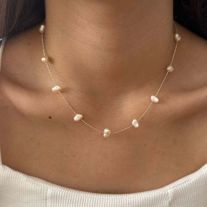 Irregular Imitation Pearl Necklace Jewelry Retro Light Luxury High Sense Stacked Collarbone Chain Jewelry