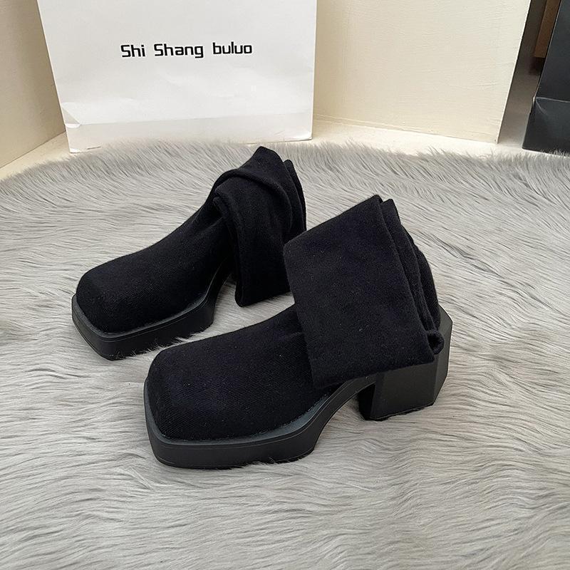 

Height-increasing boots women s fashion versatile temperament simple 2025 autumn and winter new knee boots elastic thin boots suede 35 чёрный