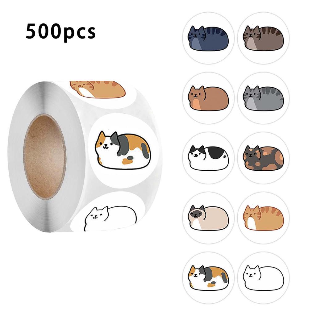500 Sheets/Roll Cute Kitten Mimi Stickers for DIY Journals, Phone Case Decoration, and Gift Sealing.