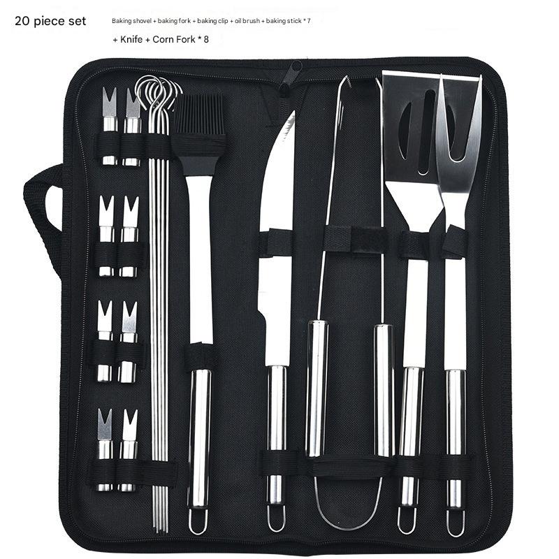 Stainless Steel Grill Set BBQ Combination Tools Set Barbecue Tools Set Outdoor BBQ Set Grill Set Patio BBQ Tools Set Tools for BBQ with Storage Bag