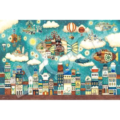 EPOCH 1000 Piece Jigsaw Puzzle Noriko Nishimura Flying Fish Town Cafe Illustration 50x75cm with Glue and Tool