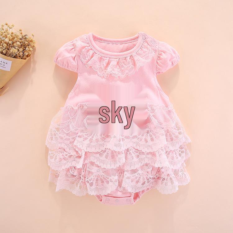 Korean Sweet Summer Multi-layer Mesh Bow Lace Neckline Cotton Baby Outfit (0-1 Year)