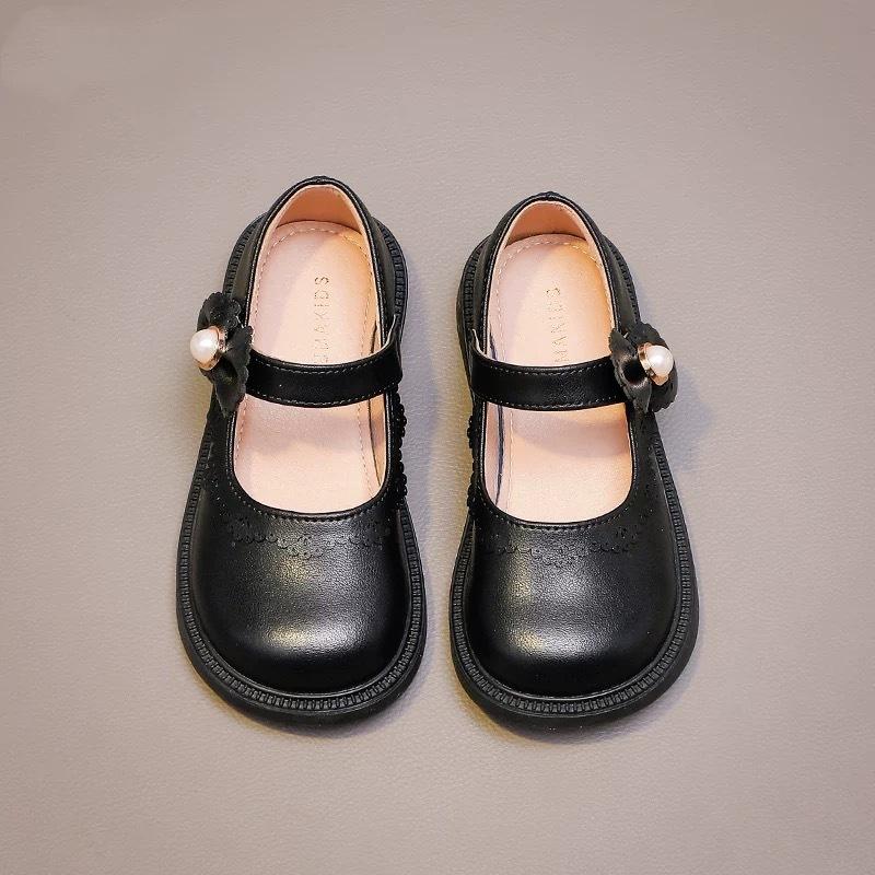 

Туфли для девочек детские кожаные туфли принцессы 2025 весна новая детская британская черная легкая мягкая подошва одинарная обувь 36 чёрный