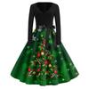 Kvinners mote V-hals Uformell Slim Christmas Printed Langermet kjoler