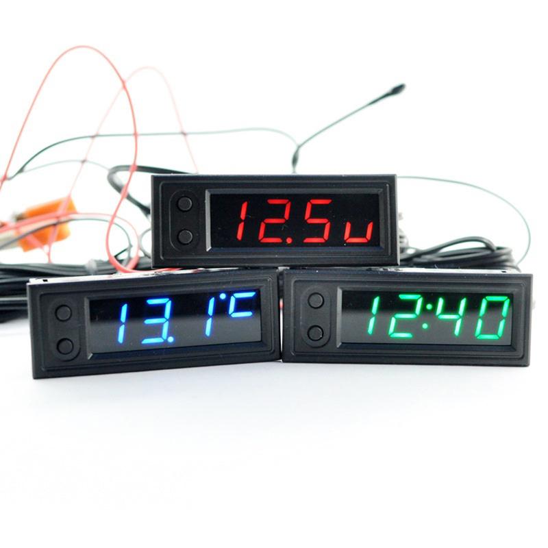 3 In 1 Multifunction High-precision Clock Car Temperature Battery Voltage Monitor Voltmeter DC 12V LED Display Electronic Clock