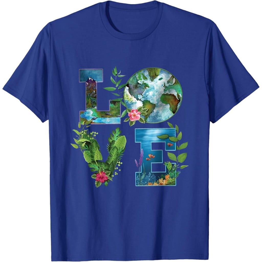 Love Earth Themed Graphic Tee Sustainable Planet Print Casual Cotton T-Shirt Unisex