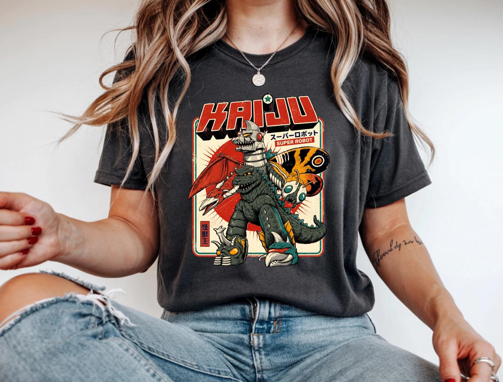 Kaiju Super Robot T-Shirt Retro Japanese Monster Anime Graphic Tee M