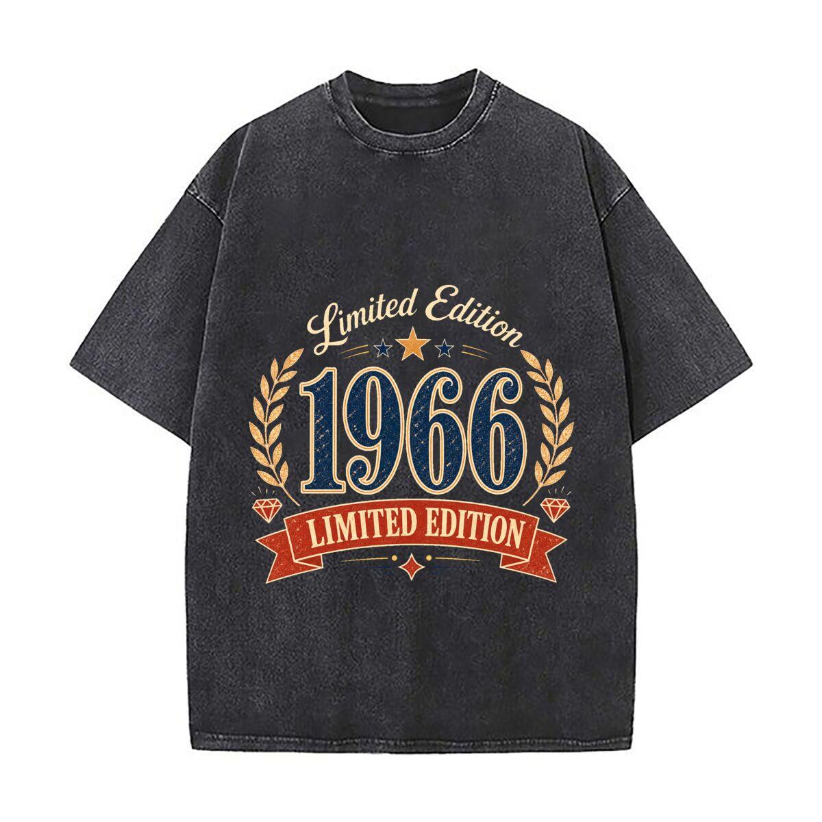 Classic 1966 Vintage Edition Badge Retro Washed Distressed T Shirt Men Summer Casual Short Sleeve 2XL