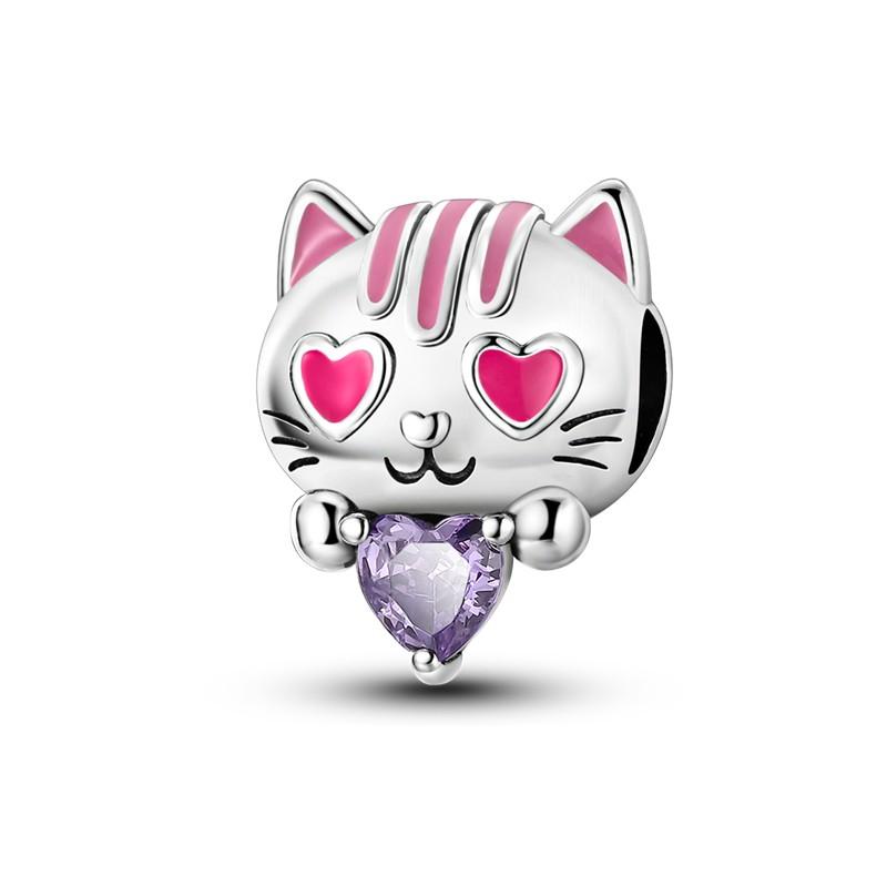 Lovely Cat Series Charms Beads Copper Love Heart Cats Dangle Fit Bracelet Necklace Diy Jewelry Gift Marking