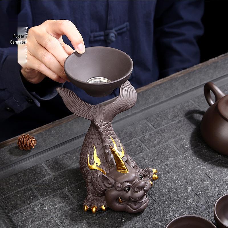 Zisha Tea Pet Ornament - Wealth Fish Dragon Tea Tray Accessory with Customizable Logo, Gongfu Tea Set Pixiu