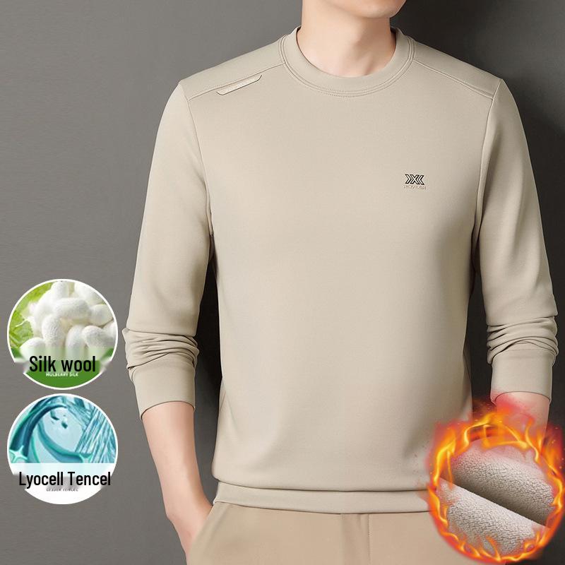 Men's High-End Wool-Blend Mulberry Silk Fleece-Lined Long-Sleeve Sweatshirt