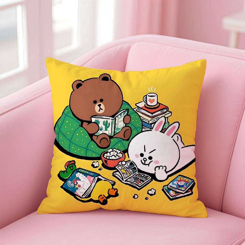 BBrown Bear and Cony Cushion Cover Linen Pillowcase Cover Soft Decor for Sofa Home Room