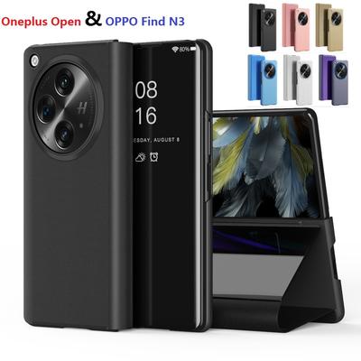 Mirror Face Phone Case for Oneplus Open Case View Plating Flip Book Stand Wallet Protection OPPO Find N3 Shockproof Cover