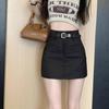 Women's Summer 2024 Black Midi Skirt - High Waist, Slimming, A-Line Design