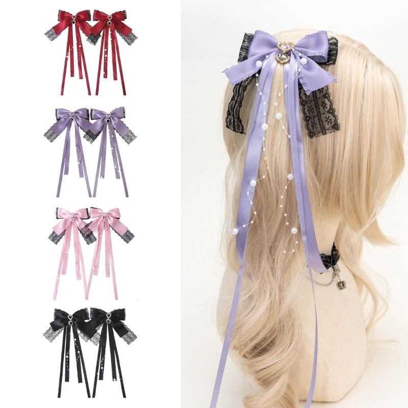1Pair  Ribbon Bows Hair Barrettes Unique Solid Colors Fashion Hairpieces Elegant Accessories For Females
