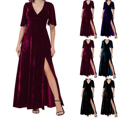 Women's Casual Fashion V,neck Long Sleeved Retro Christmas Print Retro Dress
