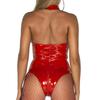 Women Pu Leather Bodysuit Sexy Underwear Sheer Mesh Jumpsuit Halter-Neck Lingerie Erotic Bdsm Leather Clothes Toys For Couple