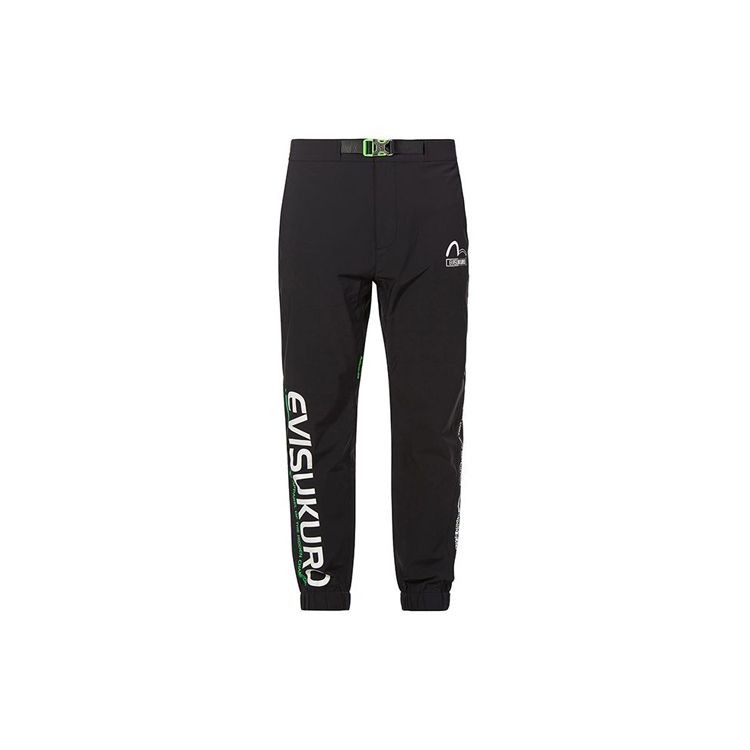 Evisu Neon Green Logo Cuffed Joggers Men bottoms Black 1EAGNM9PP215XX
