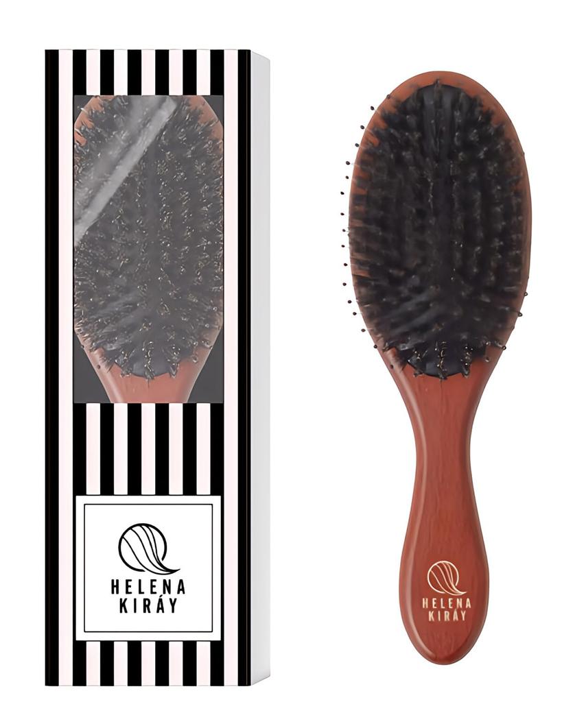 HELENA KIRAY Hair Brush Paddle Brush with carefully selected boar bristles and natural wood for shiny even in curly [Made smooth, hair, conditions]