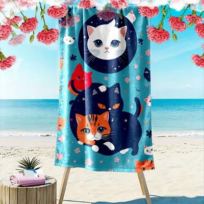 Feline Fantasy Blooms Vibrantly Print Beach Towel, Quick Drying, Suitable for Travel, Outdoor Sports, Jogging, the Beach and Swimming, Gift