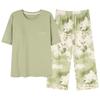 Women's summer pajamas with chest pads, pure cotton short-sleeved cropped pants pullover, new pure cotton women's loungewear set