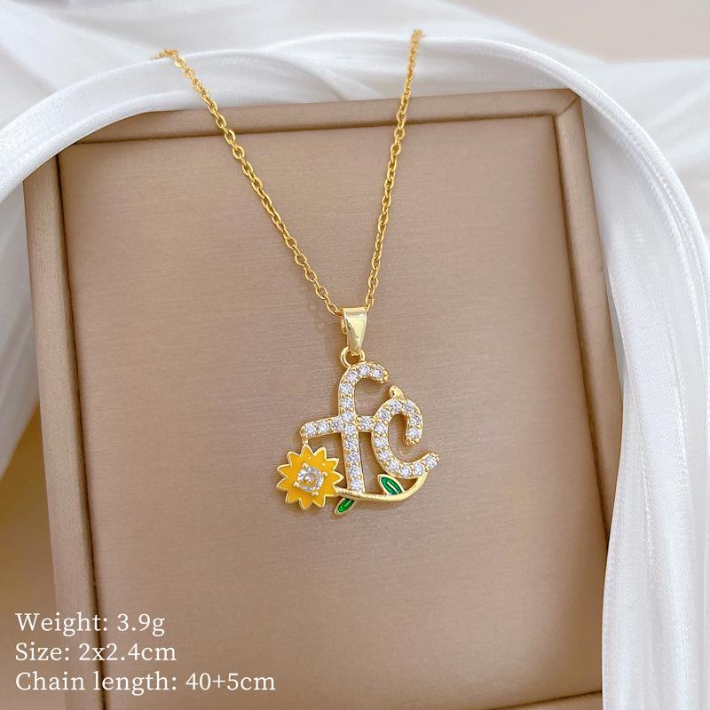 

Fashion Zircon Fc Letter Zircon Daisy Pendant Necklace for Women Girls Sweet Stainless Steel Chain Jewelry Accessory Gifts
