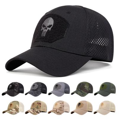 Baseball Hat Breathable Mesh Splicing Extended Brim Skull Print Sport Hat Adjustable