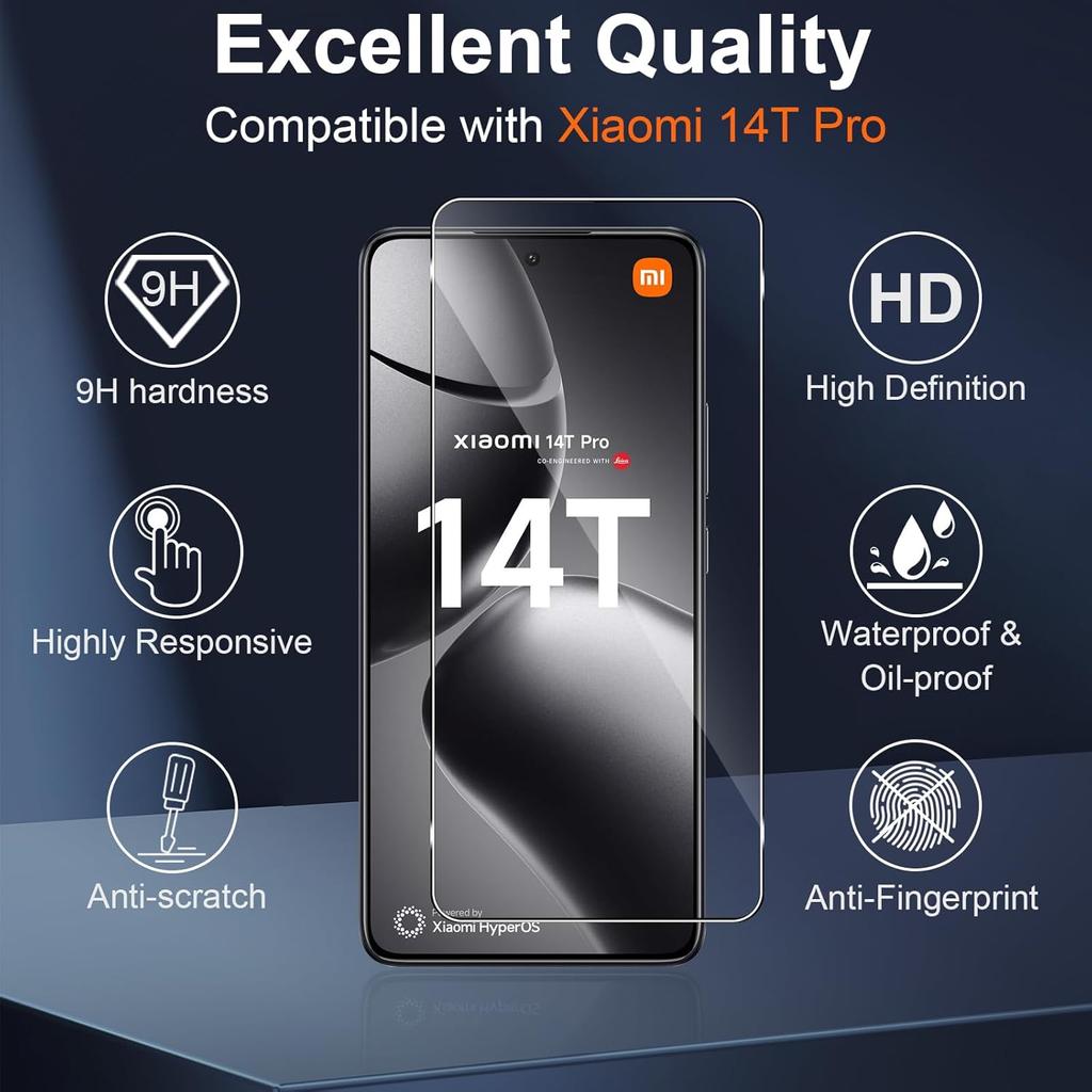 2Pcs For Xiaomi 14T Pro Screen Protector 2.5D Arc Edge High Clarity Tempered Glass Film with Camera Lens Film