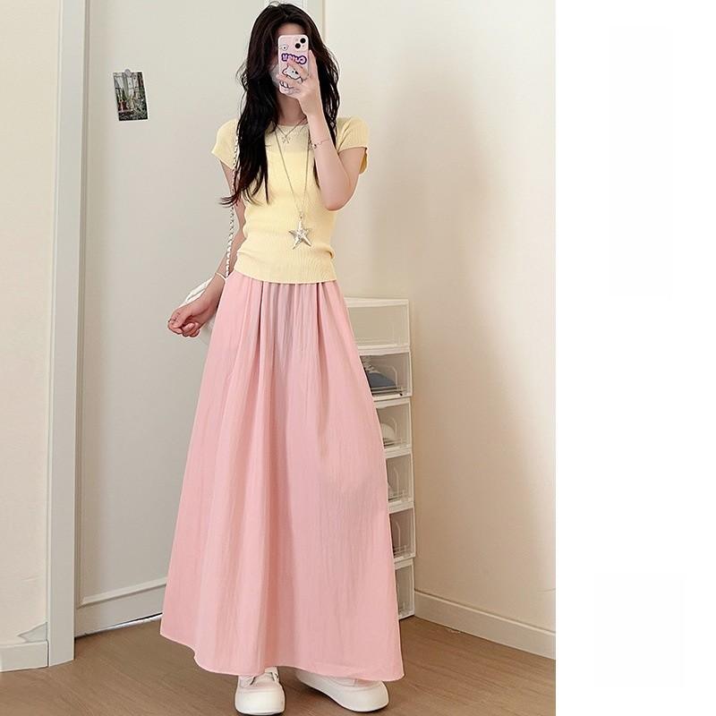 Summer High Waist A Line Skirt With Pleated Design For Casual Wear