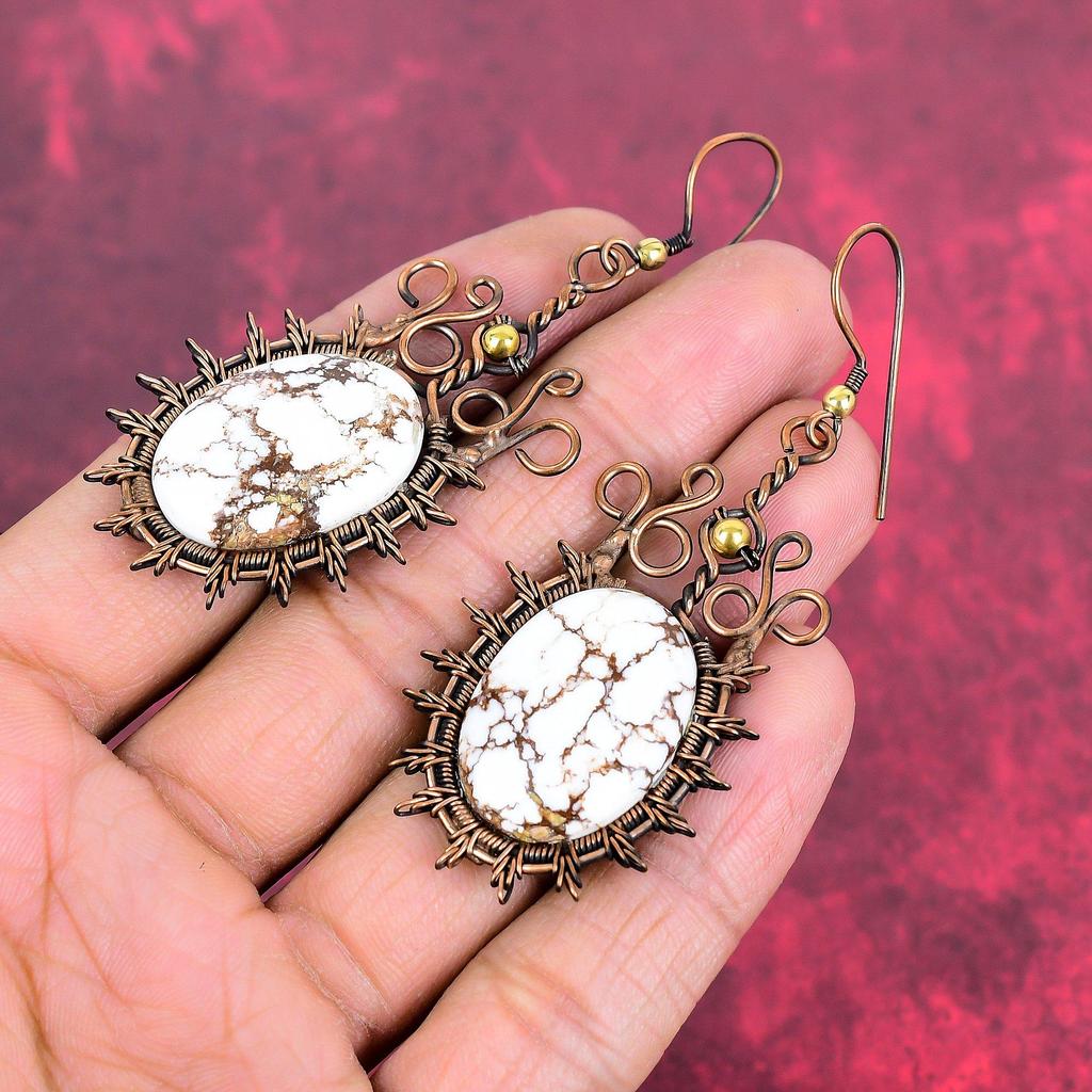 Wild horse magnesite earring copper wire wrapped earring dainty copper jewelry handmade gemstone earrings gifts for her wire weaving jewelry