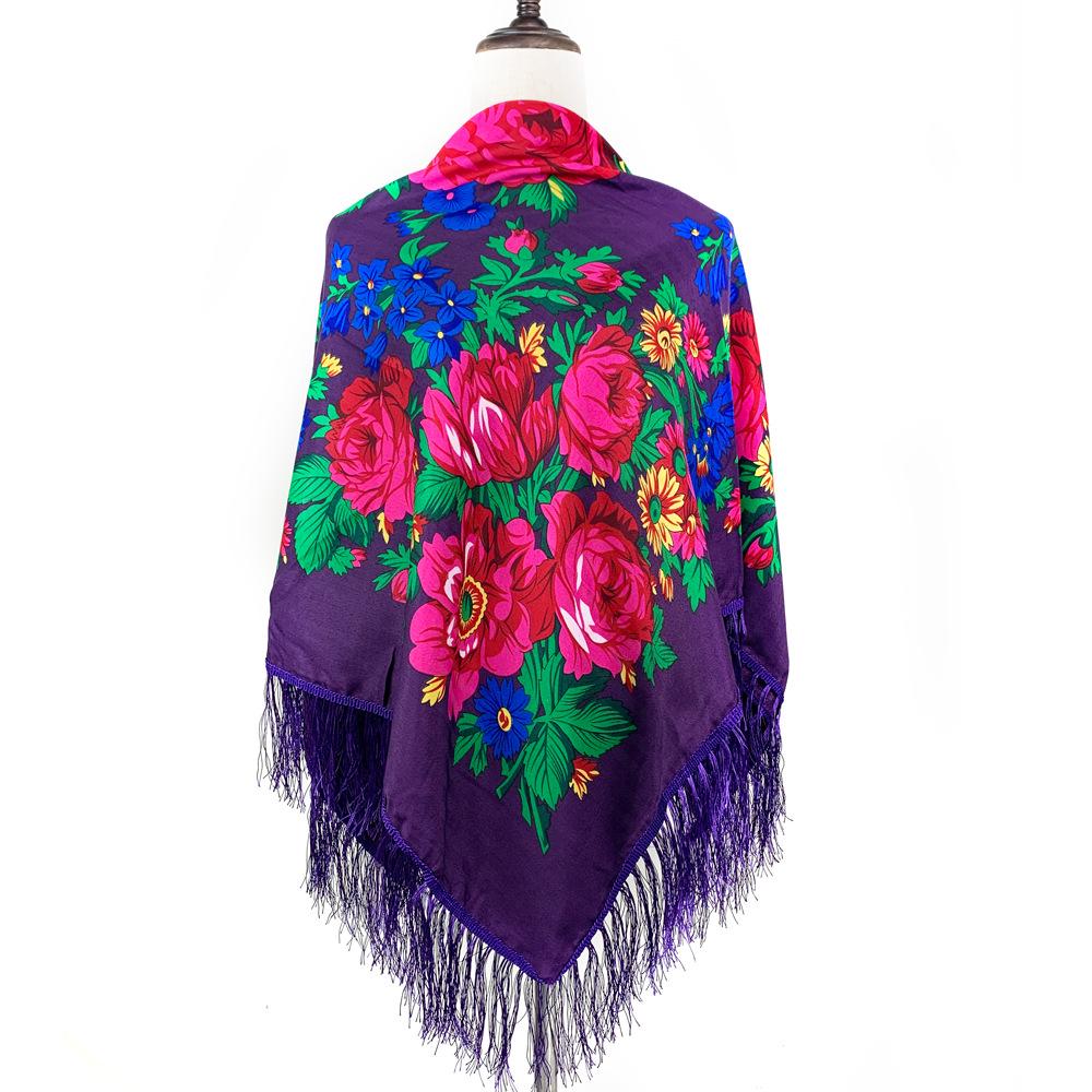 Retro Ethnic Fringe Print Square Scarf