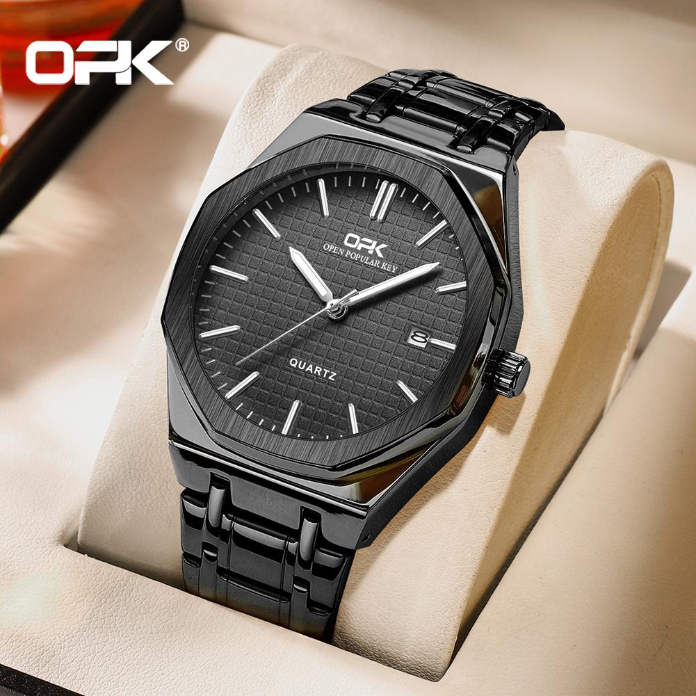 OPK 8139 Luxury Man Watch Luminous Waterproof Stainless Steel Auto Date Business Classic Quartz Men's Wristwatch