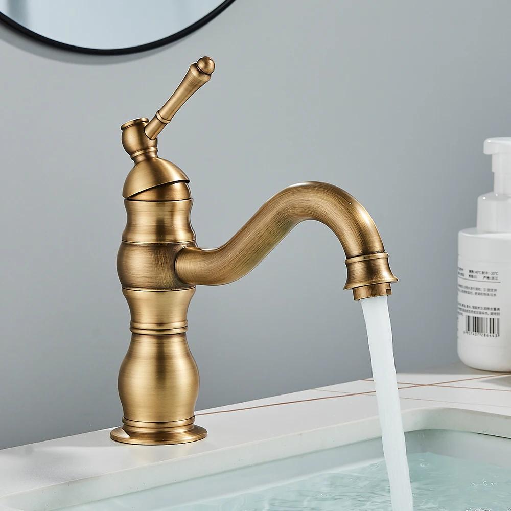 Black Bronze Bathroom Basin Faucet Single Handle Swivel Spout Basin Water Mixer Tap Deck Mounted Bath Wash Basin Tap античная латунь