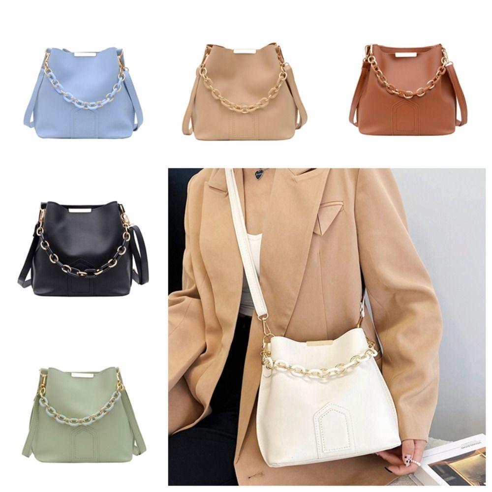 Single Shoulder PU Leather Handbag Handbag Chain Crossbody Bag Portable Women Bucket Bag Daily