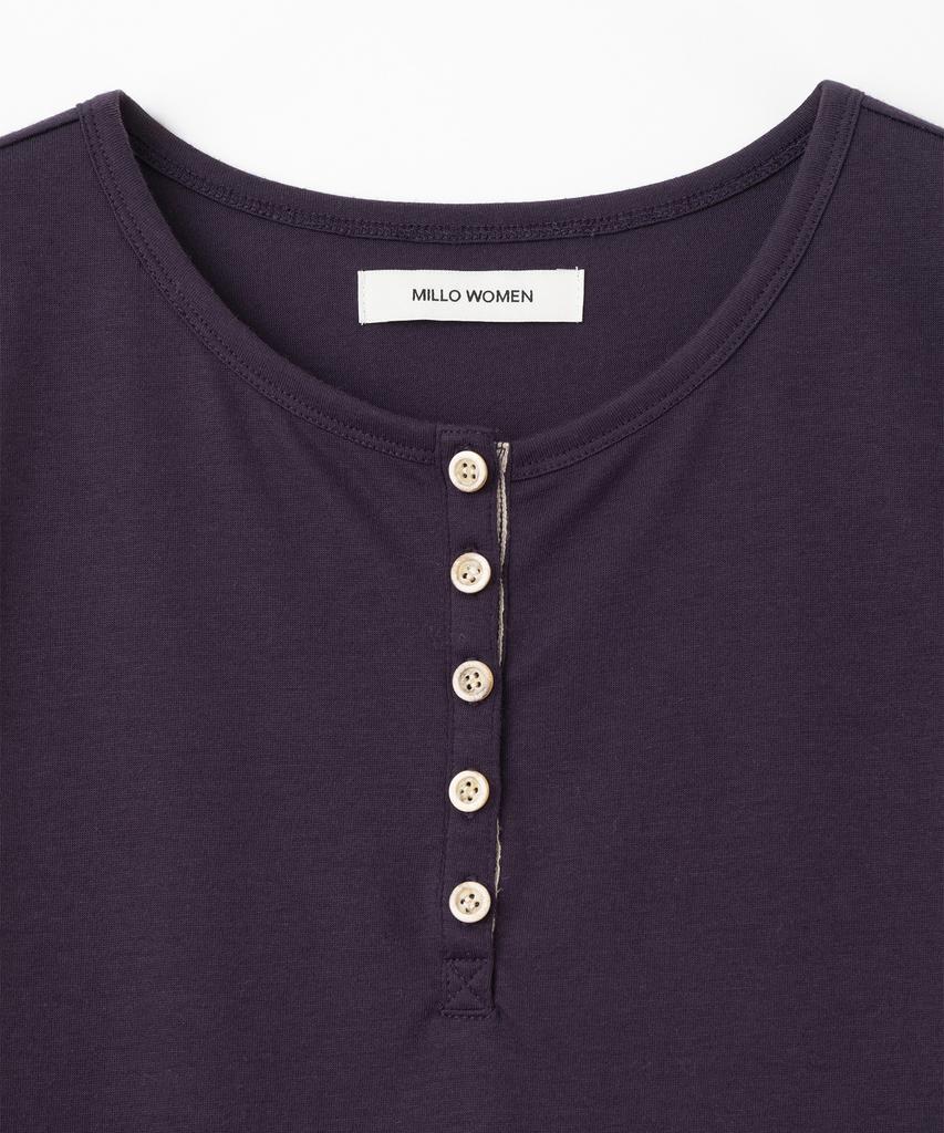 MILLO WOMEN Tape Henley Neck T-Shirt [Purple]