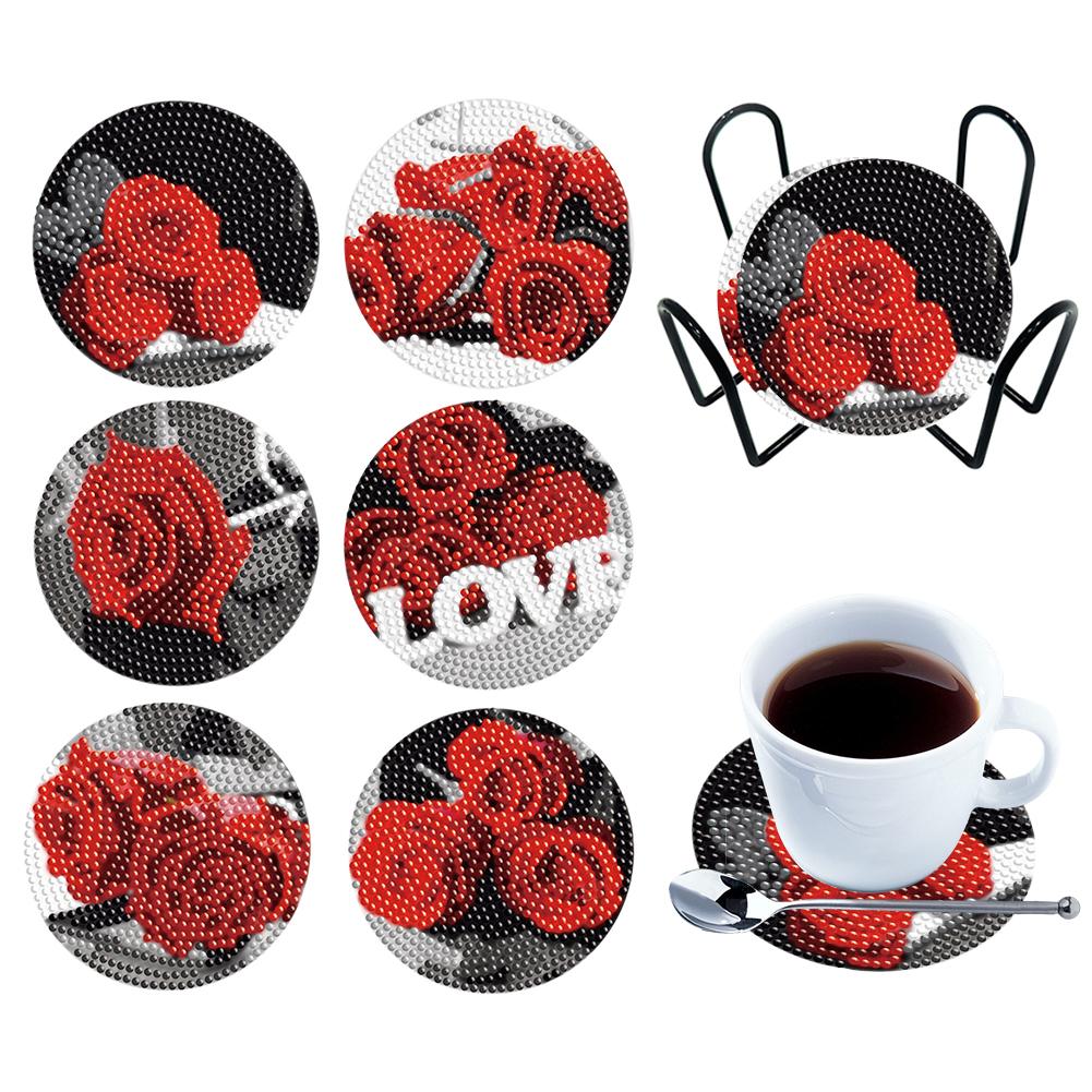 6PCS Diamond Crafts Coasters Fresh Greenery Diamond Painting Coasters Kits Mandara Wooden for Adults Kids Beginner Gift Supplies