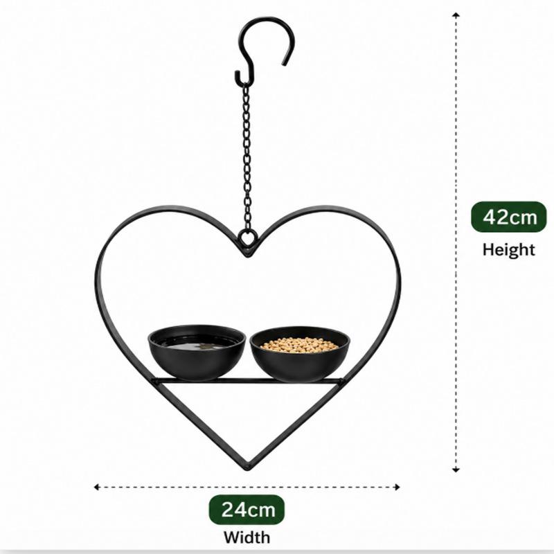 Decorative Heart-Shaped Outdoor Hanging Bird Feeder with Two Bowls