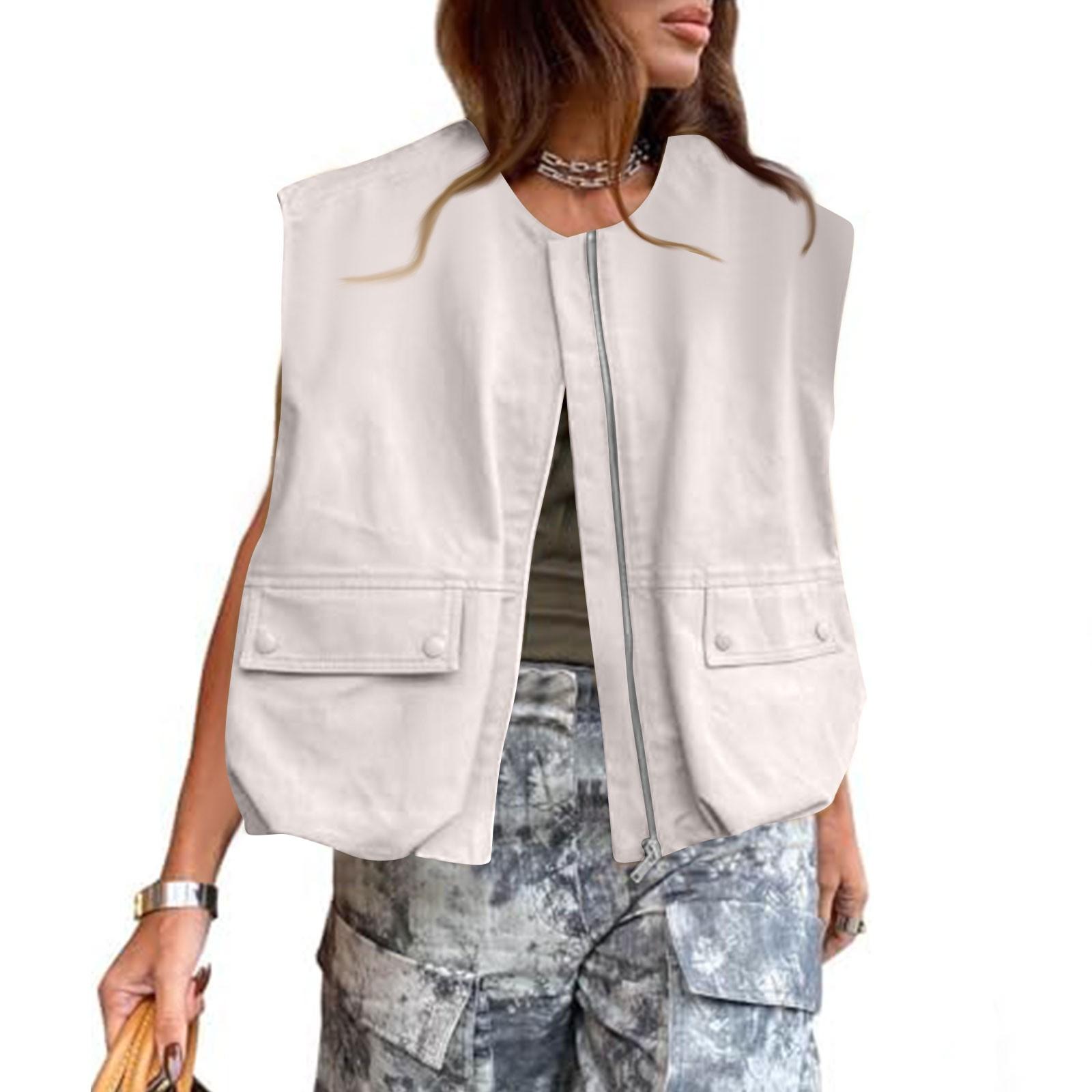 

Women s Summer Fashion Loose Pleated Hem Sleeveless Vest Vest Top L бежевий