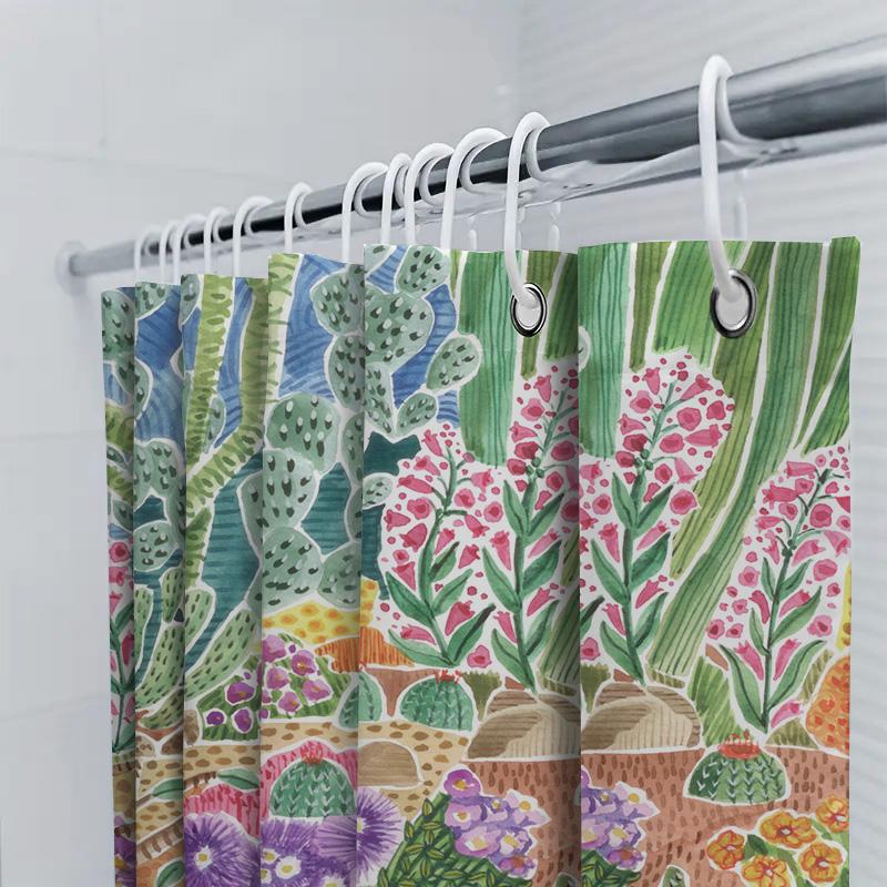 Vivid Cactus Shower Curtain Floral Desert Decor For Bathrooms 180 X 180Cm Printed Fabric Waterproof Bathtub Liner Home Decoratio
