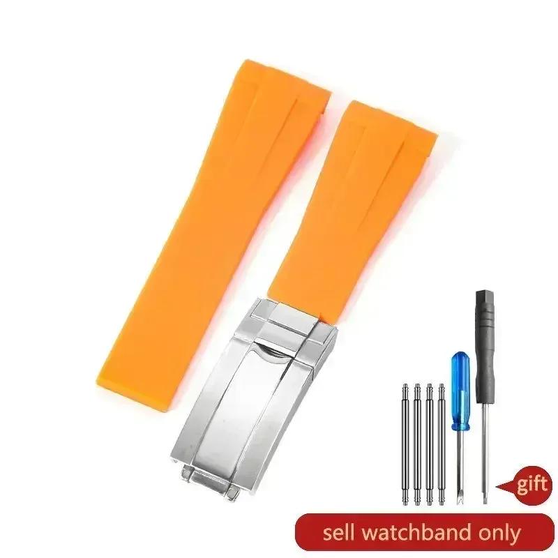 High Quality Black Green Red Blue White Colored Style Silicone Watchband Curved Interface for Rolex Datejust Submariner Strap